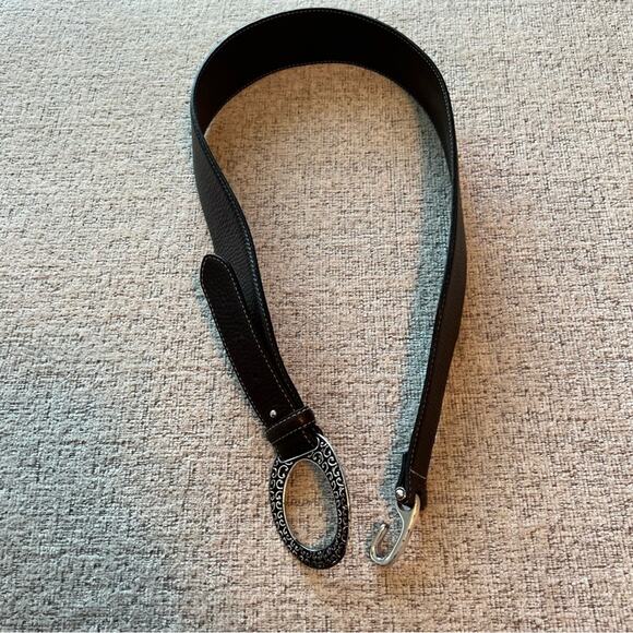 Brighton Deep Brown Pebble Leather Belt Women’s Size Large Buckle & Hook Closure - Picture 1 of 7